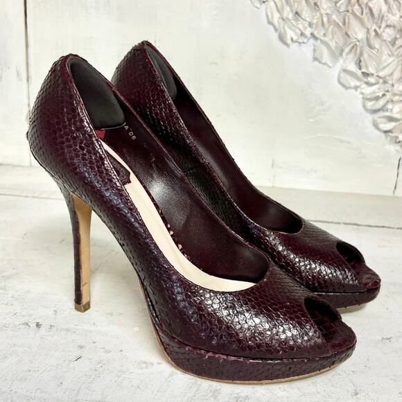 Christian Dior Embossed Python Leather Peep Toe Pumps Purple Women Size 37.5 / 7 - Picture 1 of 14